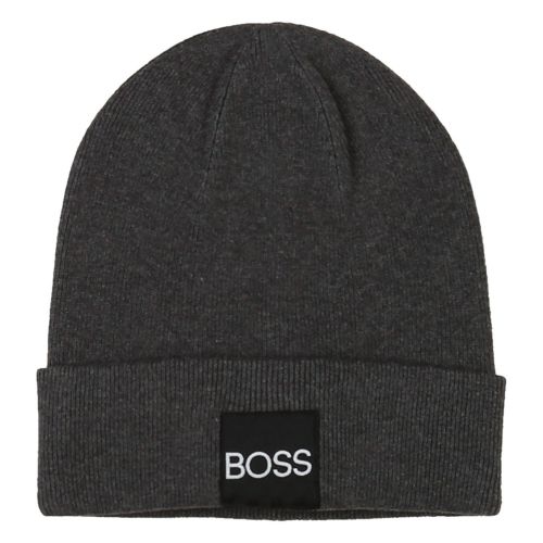 Boys Heather Grey Branded Patch Knitted Hat 45626 by BOSS from Hurleys