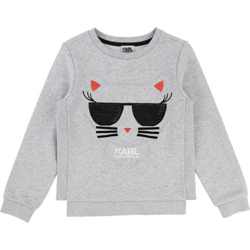 Girls Grey Cool Cat Sweat Top 19592 by Karl Lagerfeld Kids from Hurleys