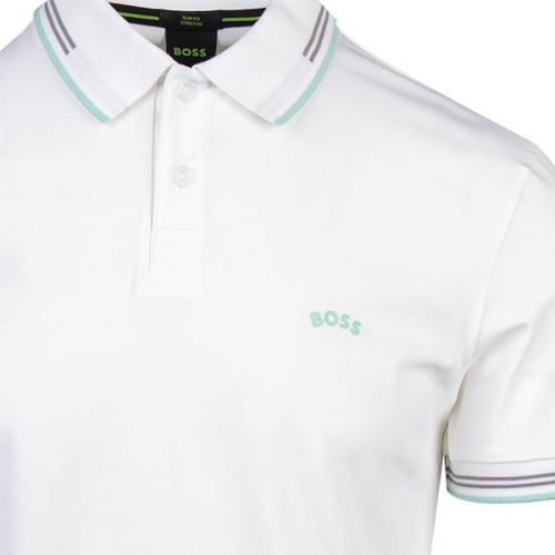 Athleisure Mens White/Green Paul Curved Slim S/s Polo Shirt 110588 by BOSS from Hurleys