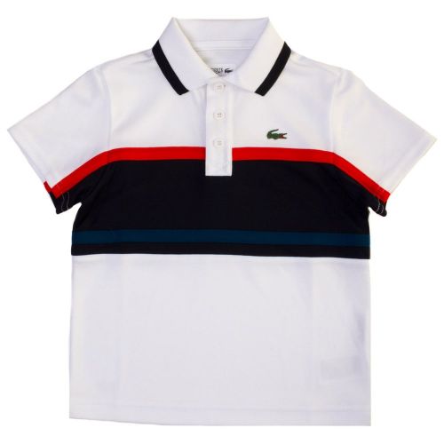 Boys White & Navy Chest Stripe S/s Polo Shirt (6yr+) 63931 by Lacoste from Hurleys