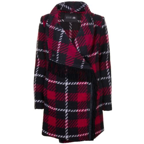 Womens Red Tartan Fringed Coat 66988 by Replay from Hurleys