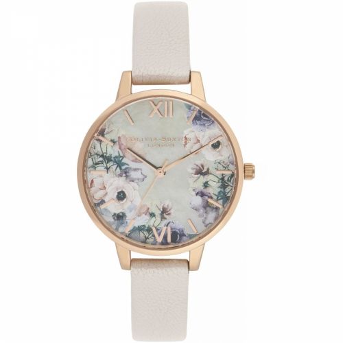 Womens Nude Mother Of Pearl Pink & Rose Gold Watercolour Florals Watch 33895 by Olivia Burton from Hurleys