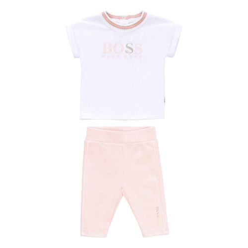 Baby White/Pink Logo T Shirt & Leggings Set 55875 by BOSS from Hurleys