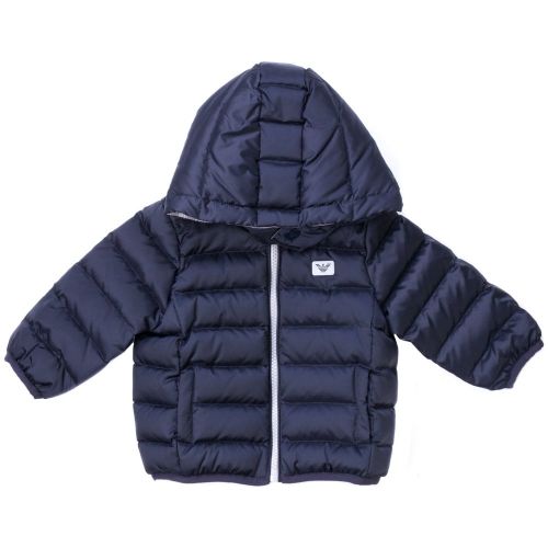 Baby Navy Hooded Down Filled Jacket 62506 by Armani Junior from Hurleys