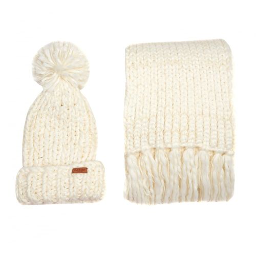 Womens Winter White Chunky Knit Hat & Scarf 12579 by Barbour from Hurleys