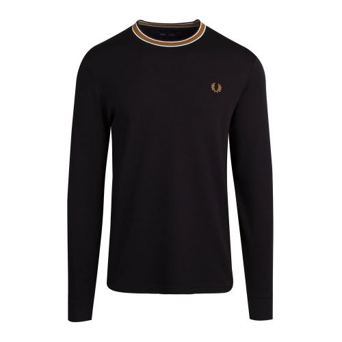 Mens Black Tramline Tipped L/s T Shirt 82669 by Fred Perry from Hurleys