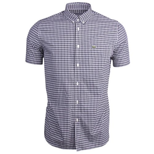 Mens Navy and White S/s Check Shirt 14664 by Lacoste from Hurleys