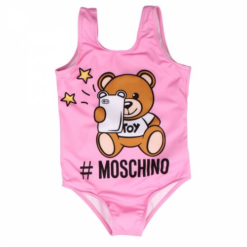 Girls Begonia Pink Selfie Toy Swimming Costume 36170 by Moschino from Hurleys