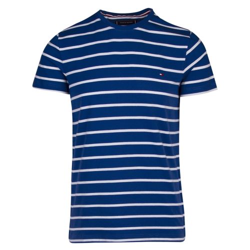 Mens Blue/White Basic Logo Stripe Slim Fit T Shirt 39130 by Tommy Hilfiger from Hurleys