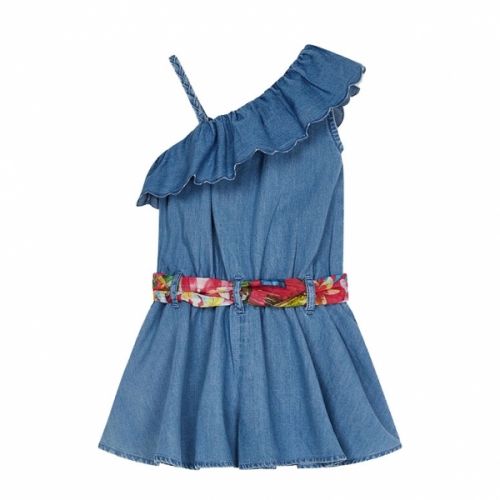 Girls Light Blue Frill Denim Playsuit 58349 by Mayoral from Hurleys