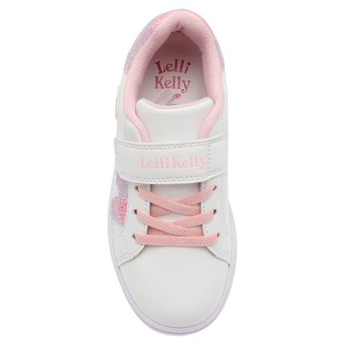 Girls White Pink Anita Glitter Flower Trainers (26-35) 105752 by Lelli Kelly from Hurleys