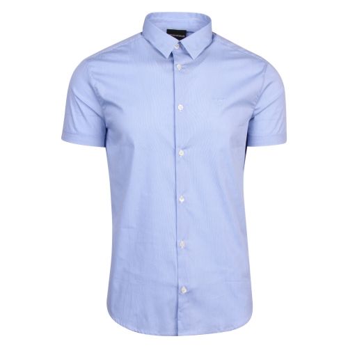 Mens Blue Fine Check S/s Shirt 45706 by Emporio Armani from Hurleys