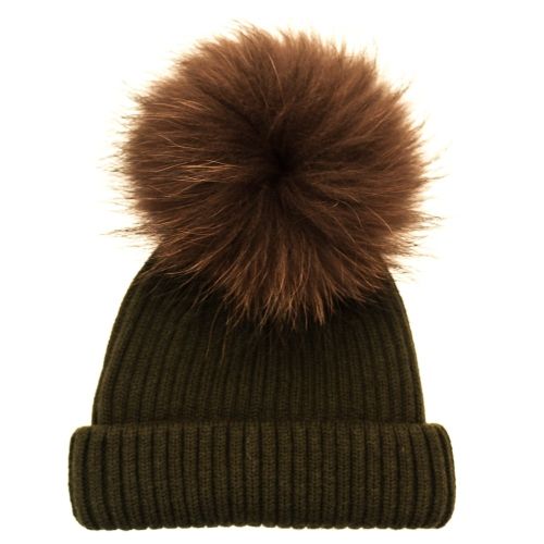 Bklyn Womens Army Green & Brown Merino Wool Hat With Changeable Pom 68995 by BKLYN from Hurleys