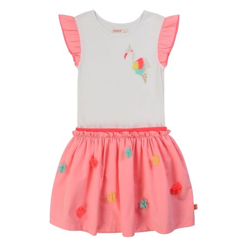 Girls White/Pink Flamingo Cone Dress 55741 by Billieblush from Hurleys