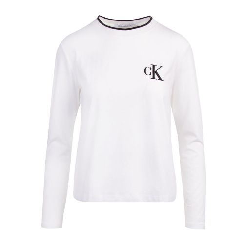 Womens Bright White Embroidery Tipping L/s T Shirt 74596 by Calvin Klein from Hurleys