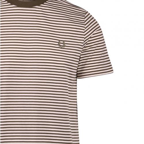 Mens Military Green Two Colour Stripe S/s T Shirt 107971 by Fred Perry from Hurleys