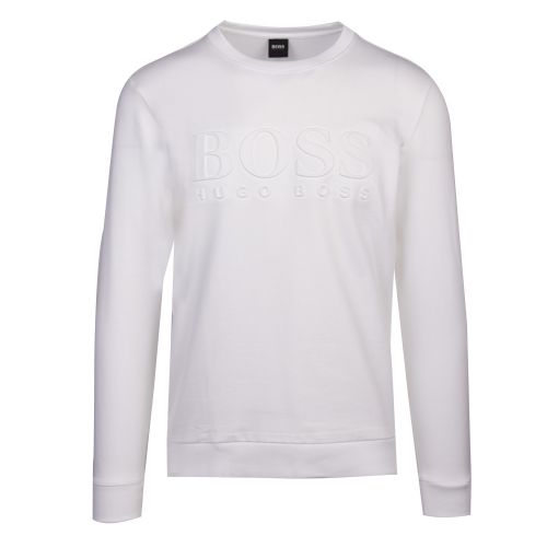 Mens White Embossed Logo Crew Sweat Top 42758 by BOSS from Hurleys