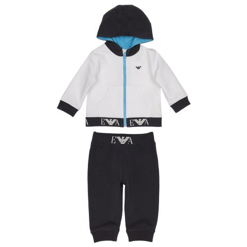 Infant White/Navy Logo Tape Hooded Tracksuit 38034 by Emporio Armani from Hurleys