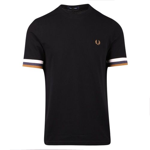 Mens Black Striped Cuff Pique S/s T Shirt 107970 by Fred Perry from Hurleys