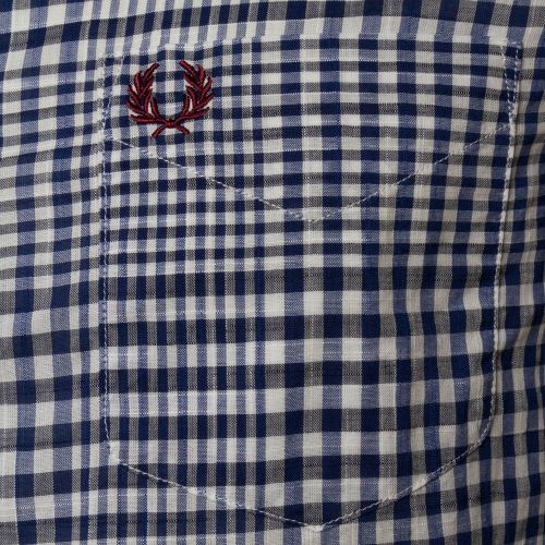 Mens French Navy Distorted Gingham L/s Shirt 60726 by Fred Perry from Hurleys
