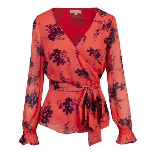 Womens Coral Peach Blooming Bouquet Print Wrap Top 58696 by Michael Kors from Hurleys