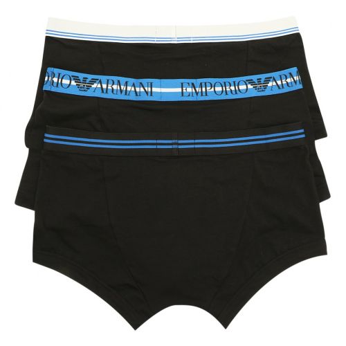 Mens Black/Blue Mix Waistband 3 Pack Trunks 106526 by Emporio Armani from Hurleys
