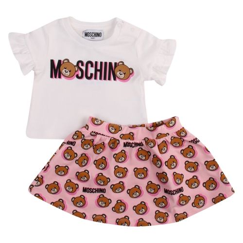 Baby White/Rose Toy Shadow T Shirt & Skirt Set 58488 by Moschino from Hurleys