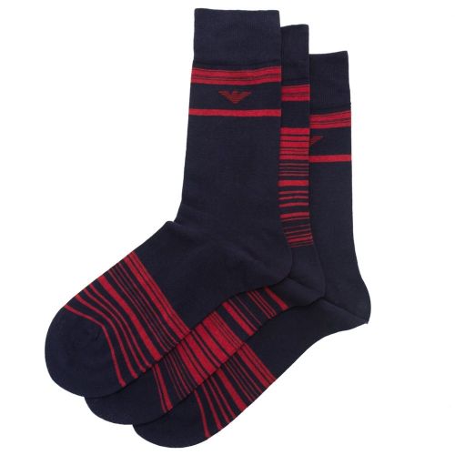 Mens Navy & Red 3 Pack Socks 66882 by Emporio Armani from Hurleys