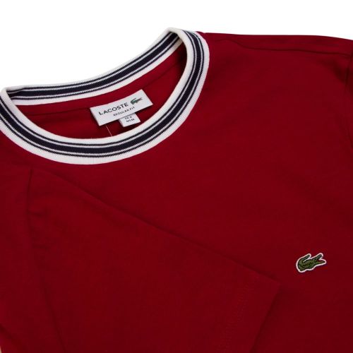 Mens Red Tipped Neck Regular Fit S/s T Shirt 23301 by Lacoste from Hurleys