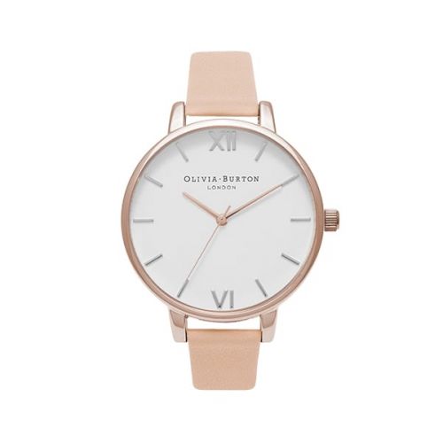 Womens Nude Peach Rose Gold & Silver White Big Dial Watch 10057 by Olivia Burton from Hurleys