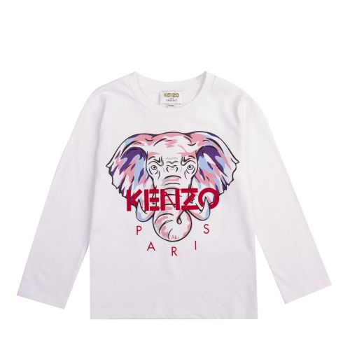 Kenzo Girls White Karina Bis Elephant L/s T Shirt 75595 by Kenzo from Hurleys