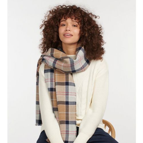 Womens Pink/Hessian Montieth Tartan Wrap Scarf 94332 by Barbour from Hurleys