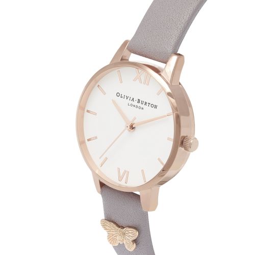 Womens Grey Lilac & Rose Gold Butterfly Embellished Strap Watch 27963 by Olivia Burton from Hurleys