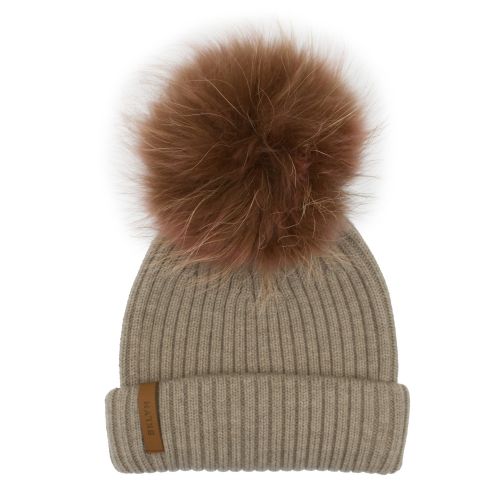 Womens Oatmeal/Brown Baby Pink Wool Hat with Pom 47574 by BKLYN from Hurleys