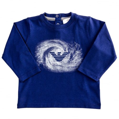 Baby Blue Wave Print Logo L/s Tee Shirt 62499 by Armani Junior from Hurleys