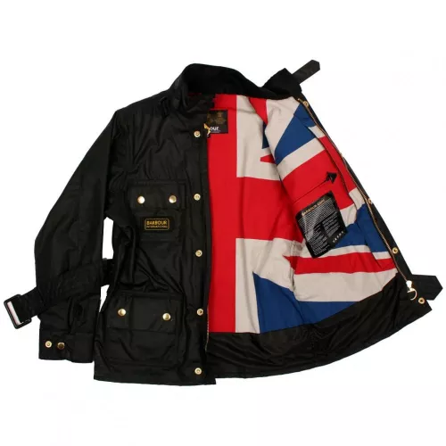 Boys Black Union Jack International Waxed Jacket 6023 by Barbour from Hurleys