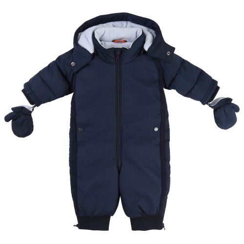 Baby Navy Hooded Textured Snowsuit 65365 by BOSS from Hurleys