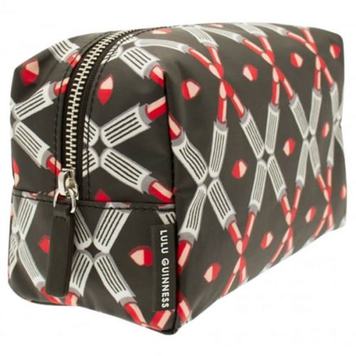 Womens Back & Silver Lipstick Lattice Wash Bag 11864 by Lulu Guinness from Hurleys