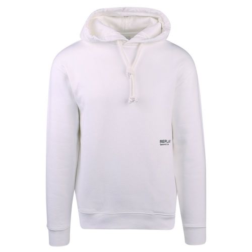 Mens White Off Centre Logo Hoodie 105902 by Replay from Hurleys