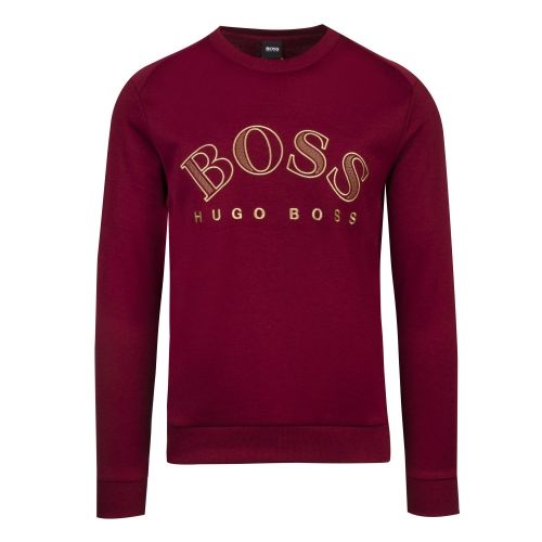 Athleisure Mens Burgundy/Gold Salbo Crew Sweat Top 51479 by BOSS from Hurleys