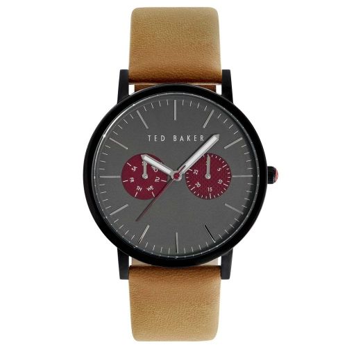 Mens Grey & Red Dial Brown Multifunctional Strap Watch 16596 by Ted Baker from Hurleys