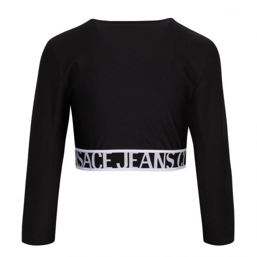 Womens Black/White Shiny Lycra Crop L/s T Shirt 90821 by Versace Jeans Couture from Hurleys