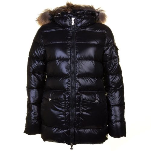 Womens Black Authentic Fur Hooded Shiny Jacket 65772 by Pyrenex from Hurleys