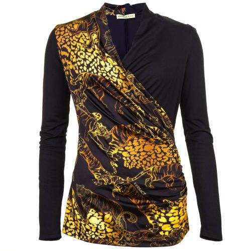 Womens Black Animal Patterned Wrap Over Top 68021 by Versace Jeans from Hurleys