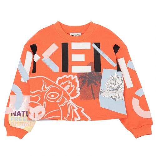 Girls Coral Red Collage Mix Sweat Top 104486 by Kenzo from Hurleys