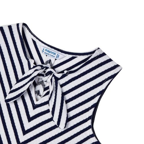 Girls White/Blue Stripe Bow Dress 82126 by Mayoral from Hurleys