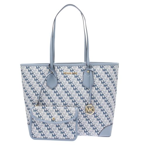 Womens Optic White/Blue Eva Signature Logo Large Shopper Bag 39860 by Michael Kors from Hurleys