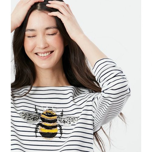 Womens Cream Stripe Harbour Luxe Bee L/s T Shirt 99517 by Joules from Hurleys
