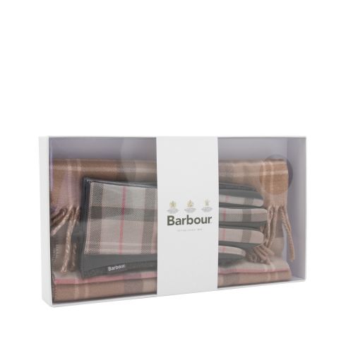 Womens Taupe/Pink Tartan Scarf & Glove Set 51304 by Barbour from Hurleys