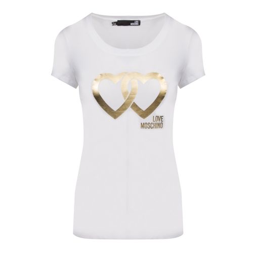 Womens Optical White Metallic Hearts Slim Fit S/s T Shirt 47880 by Love Moschino from Hurleys